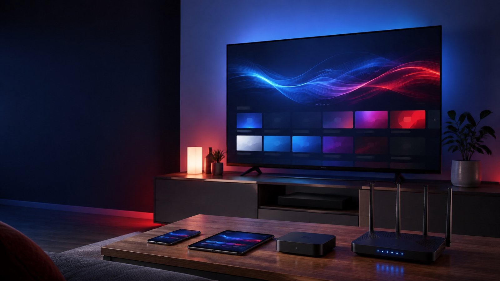 IPTV subscription USA comparison with television, streaming device, router, phone and tablet